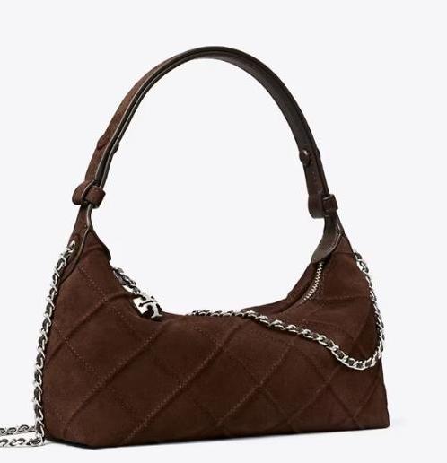 Tory Burch Fleming Suede Pochette in Dark Cocoa
