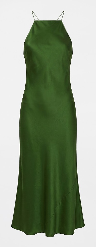 Reformation Maripaz Topiary green silk halter midi dress