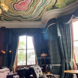 What to wear in the Scottish Highlands: painted drawing-room ceiling at The Fife Arms