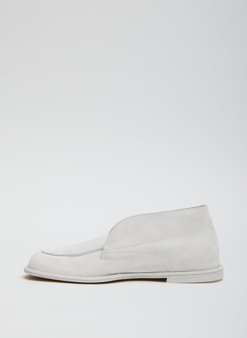 Ankle boots for women: Tibi Harry flat chukka boots in white suede