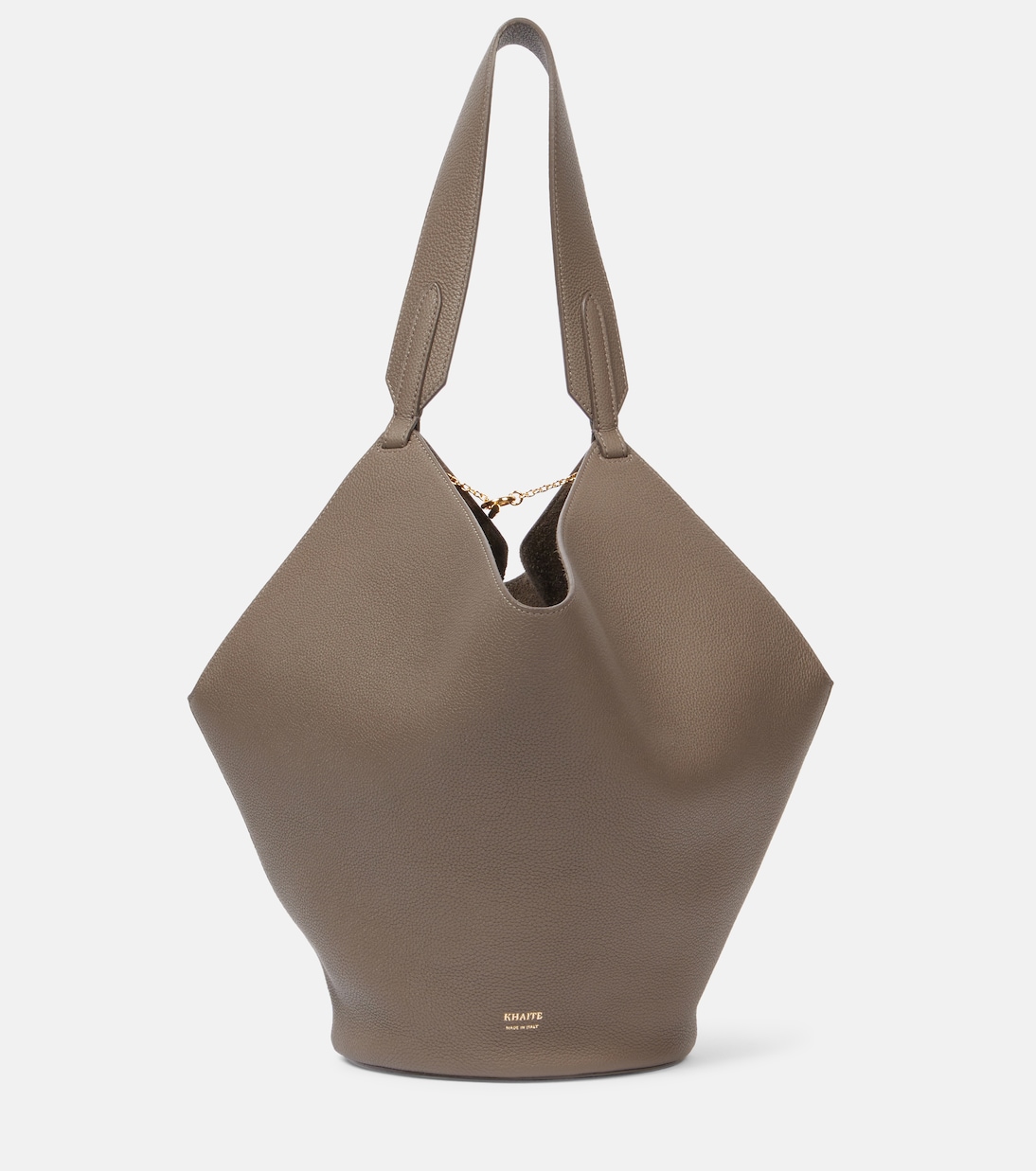 Lotus Small leather tote bag in grey