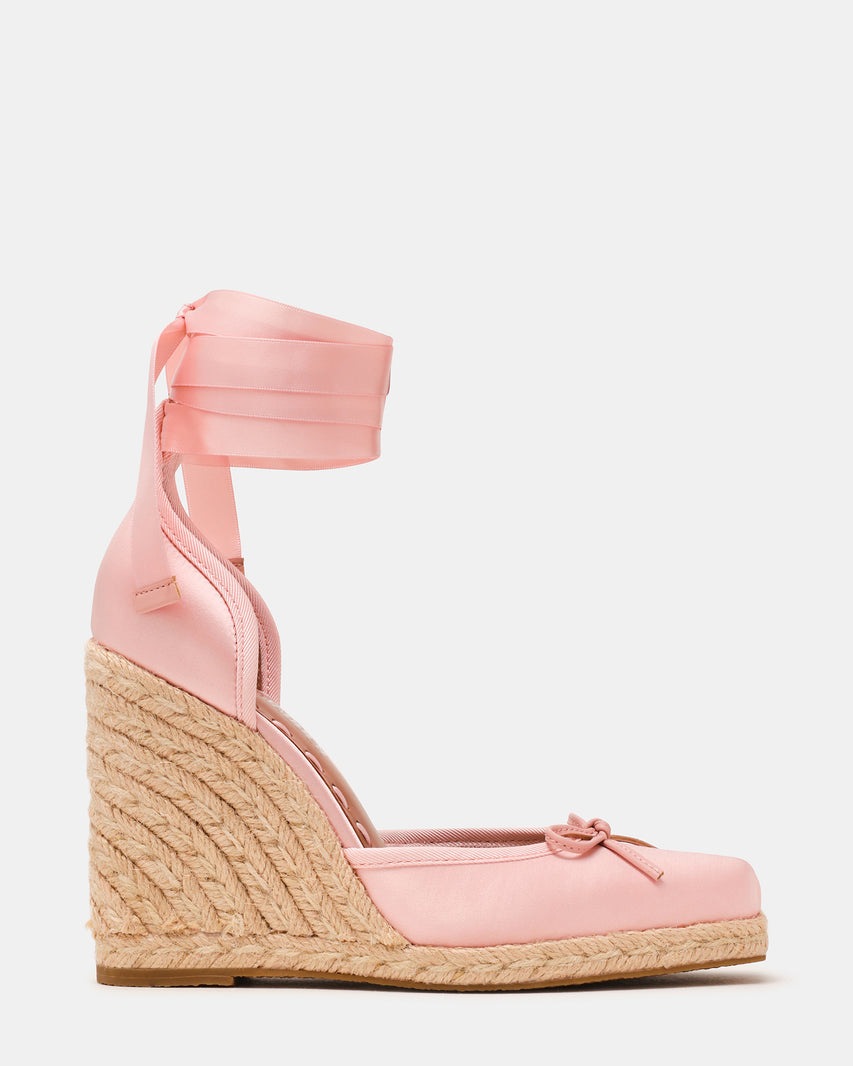 Blush satin Varina espadrille wedge with ankle ties