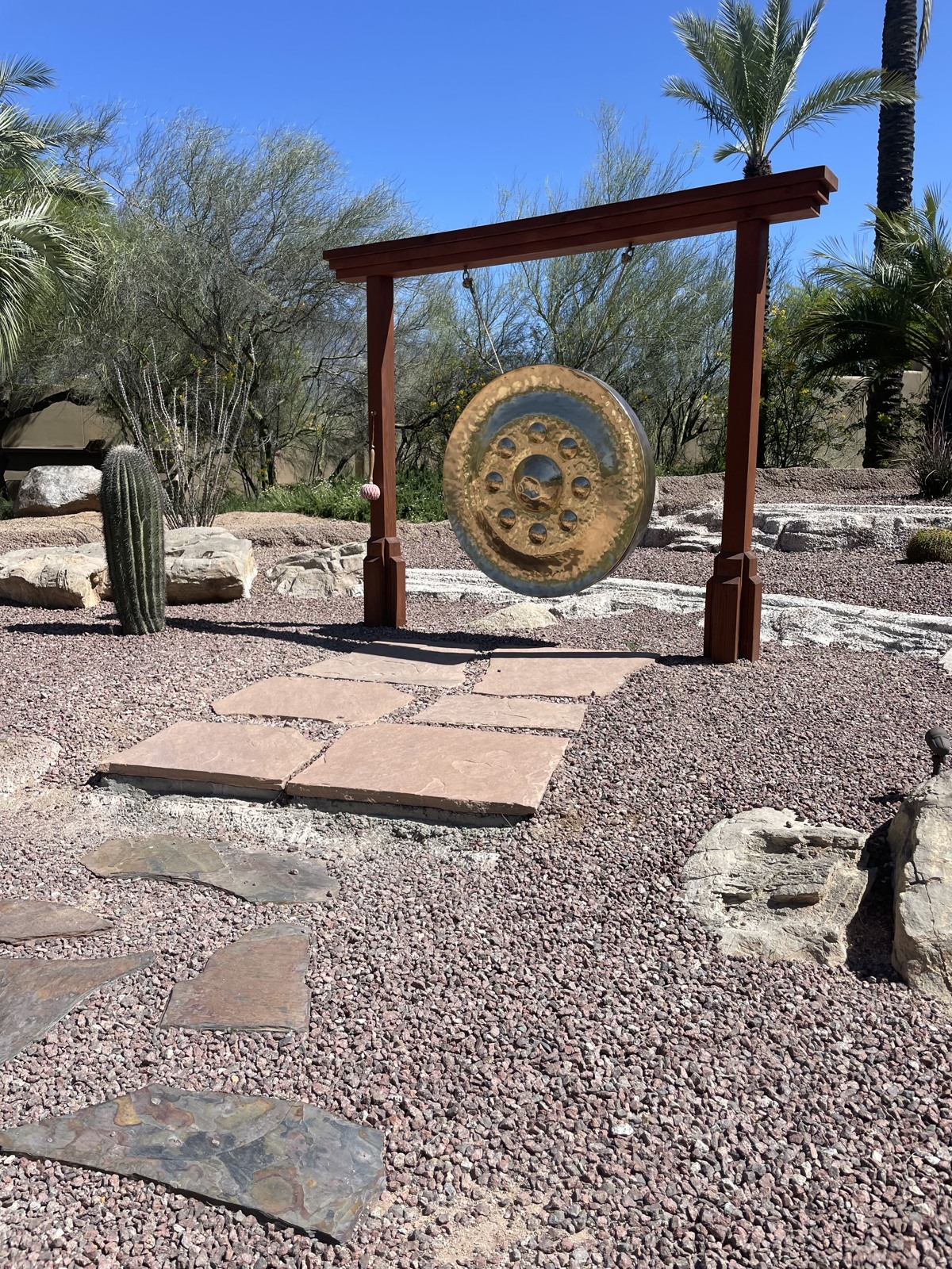 Miraval Arizona gong in desert garden