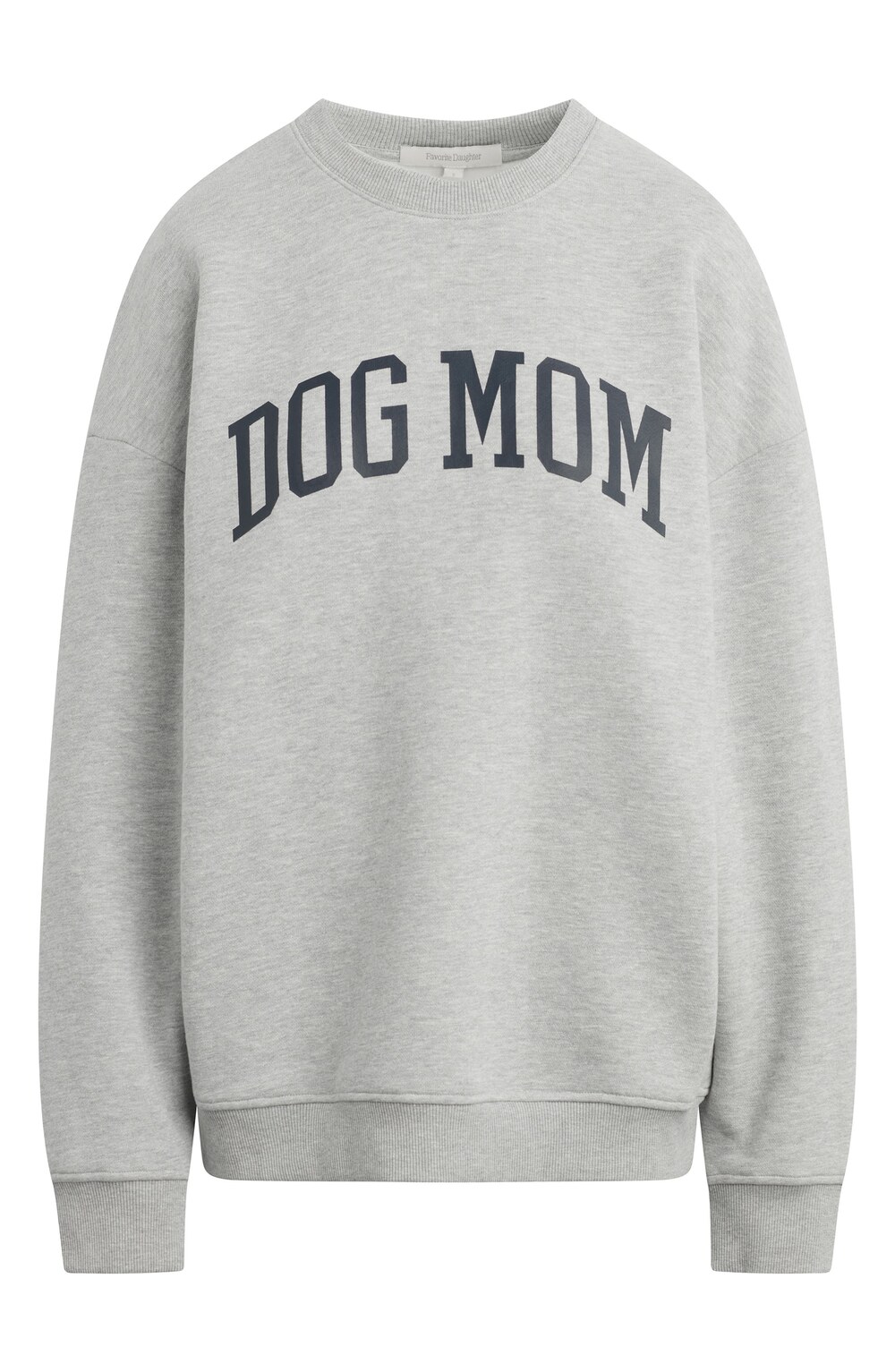 Grey sweatshirt with DOG MOM lettering across the chest