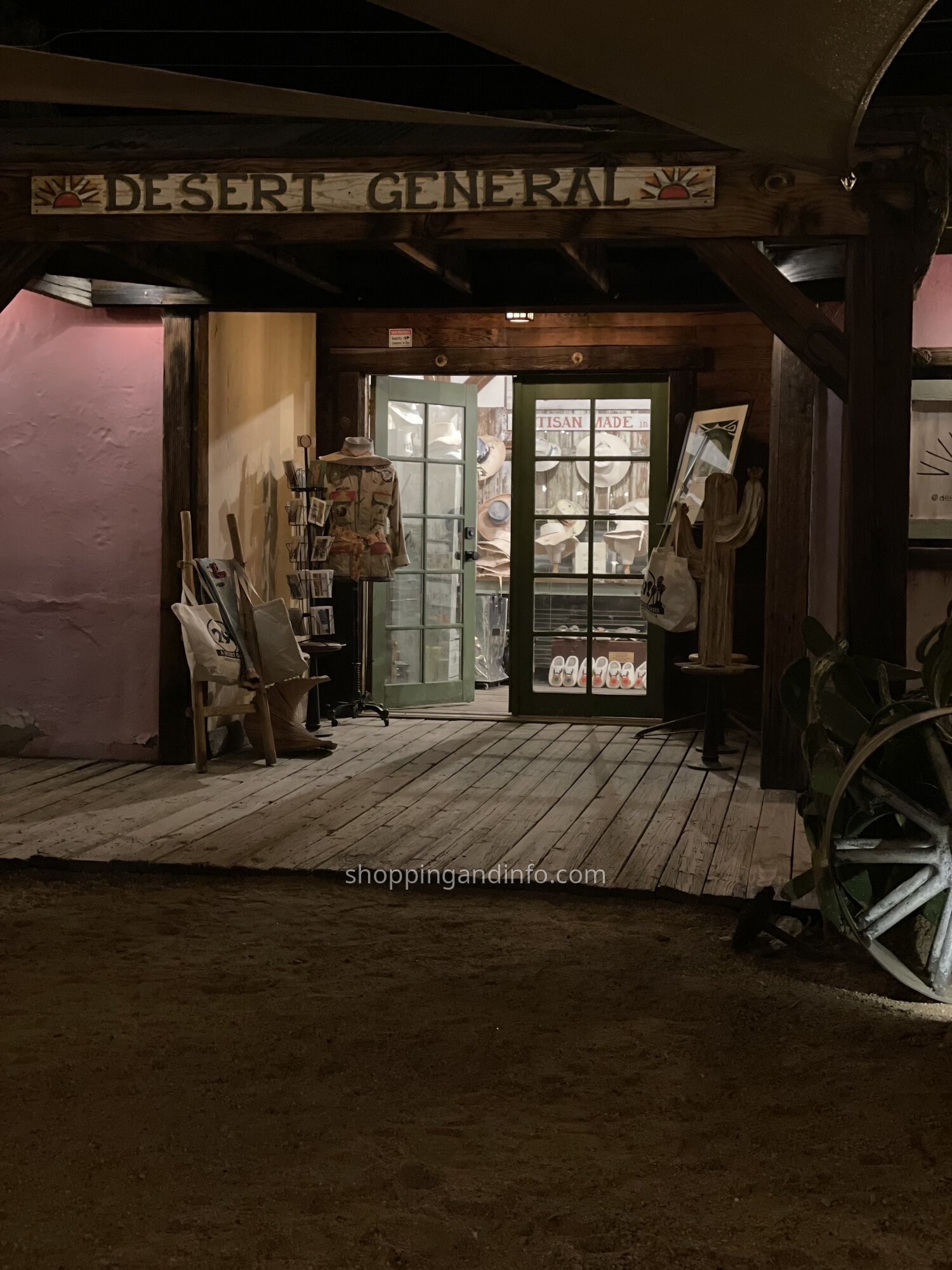 The Desert General storefront lit at night during our High Desert trip