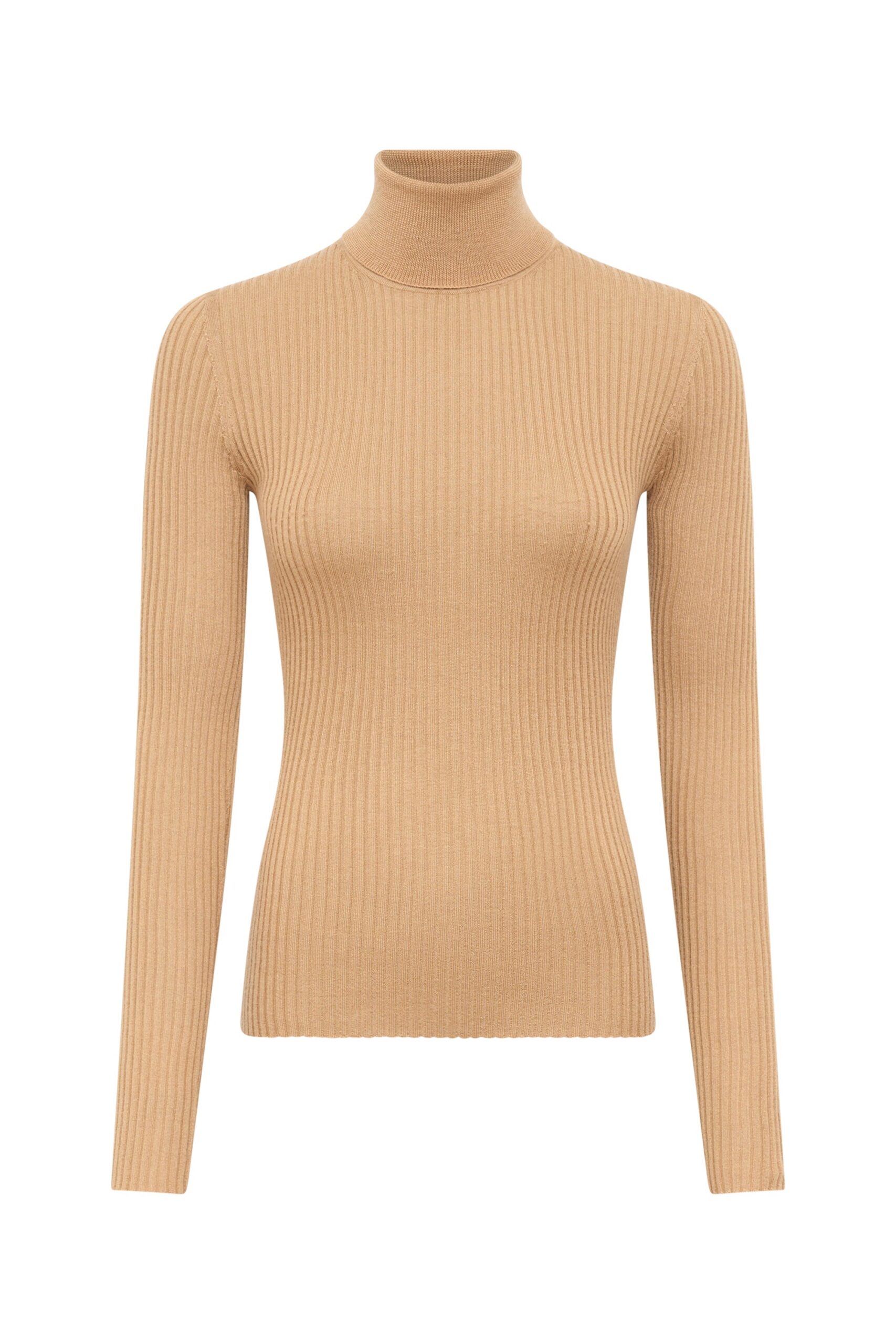Gabriela Hearst Peppe Camel Ribbed Cashmere-Silk Turtleneck
