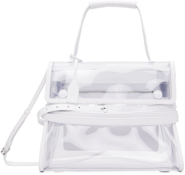 Moschino Tie Me medium white transparent PVC bag