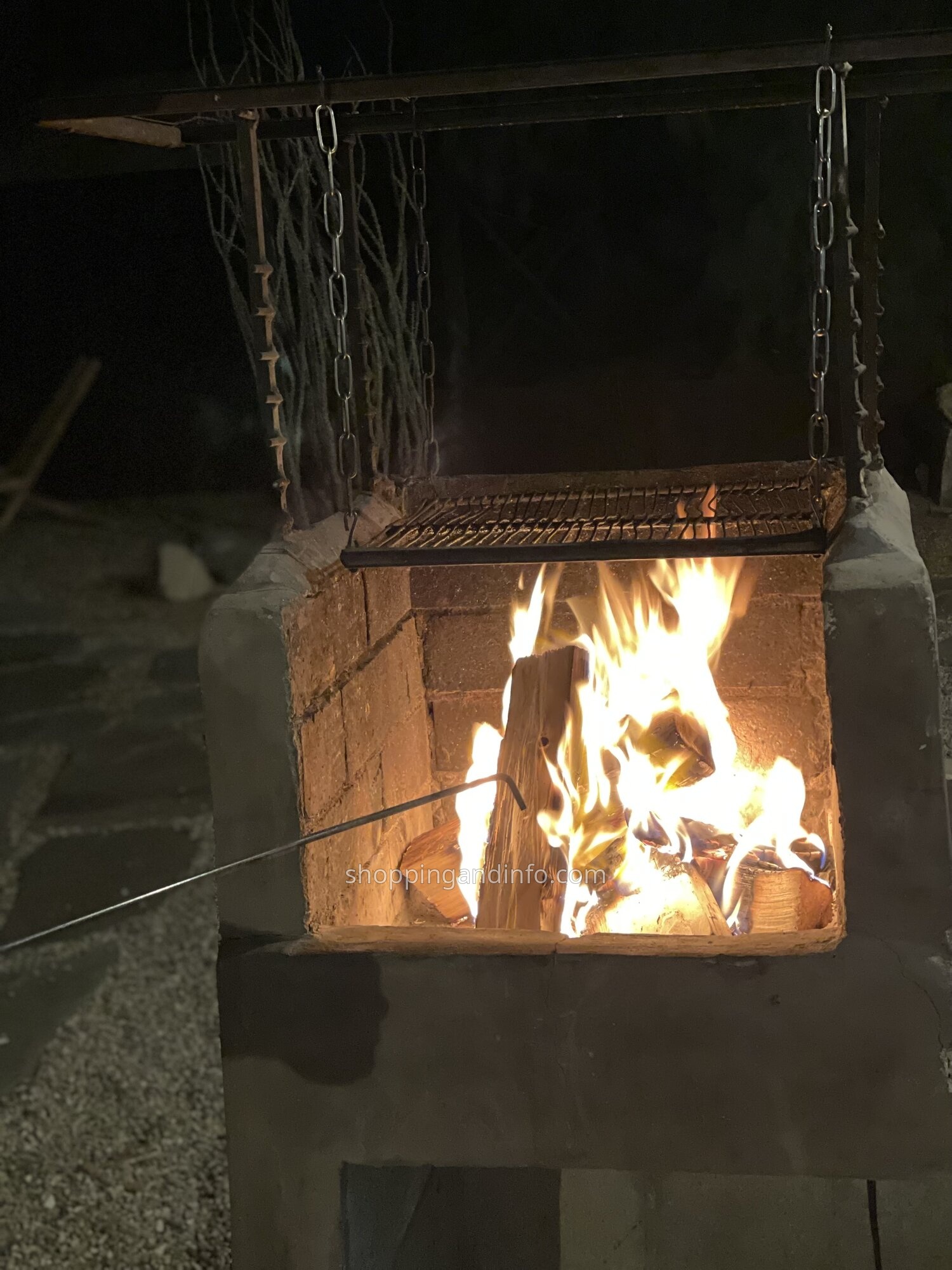 A fire burning in the outdoor fireplace during our desert stay