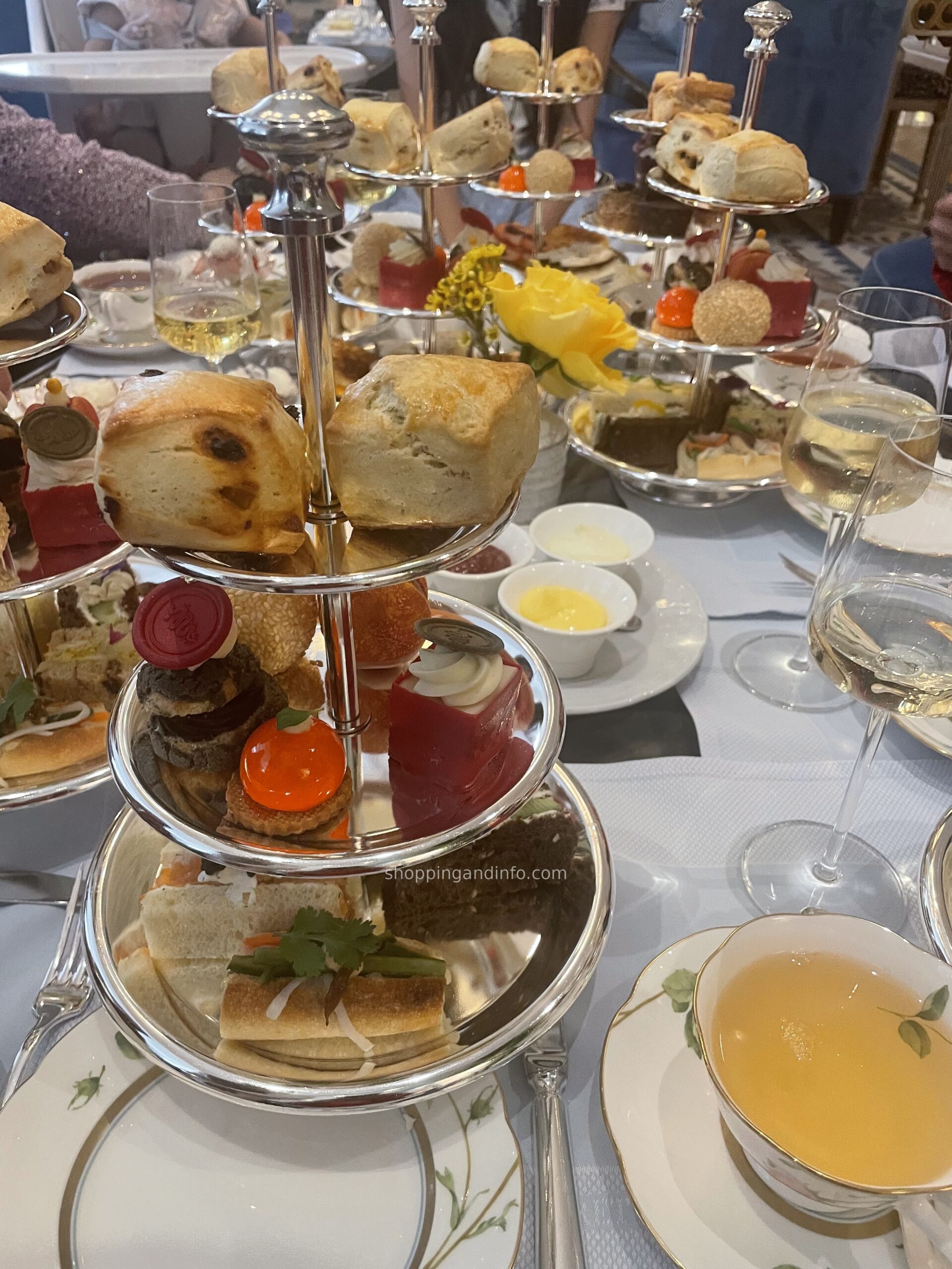 Tiered stands with scones, sandwiches and pastries at a previous Peninsula Beverly Hills holiday tea