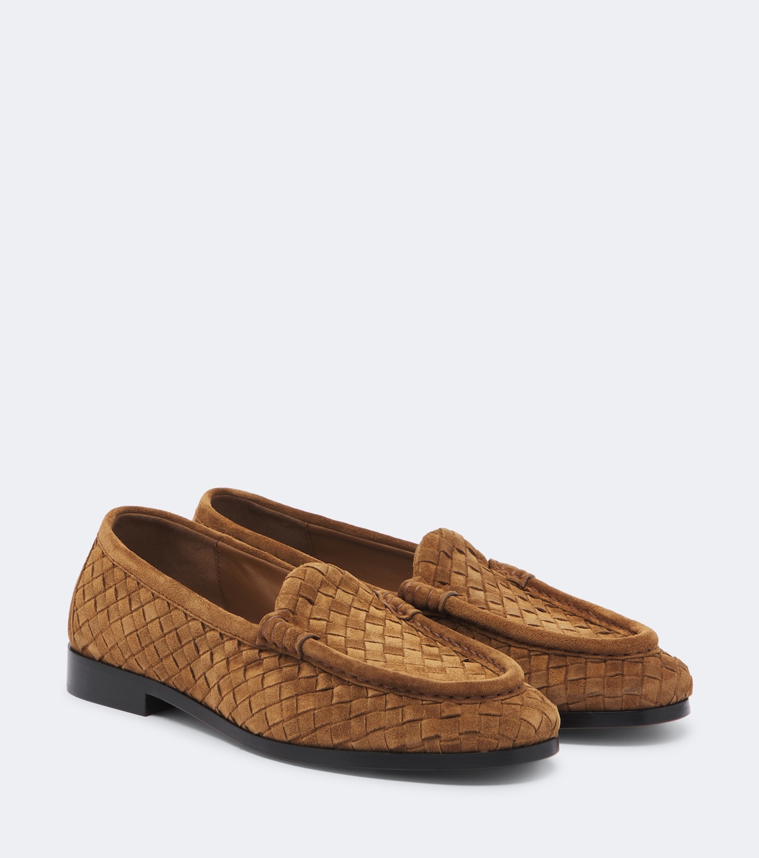 Bottega Veneta Silenzio Dark-Caramel Woven-Suede Loafers