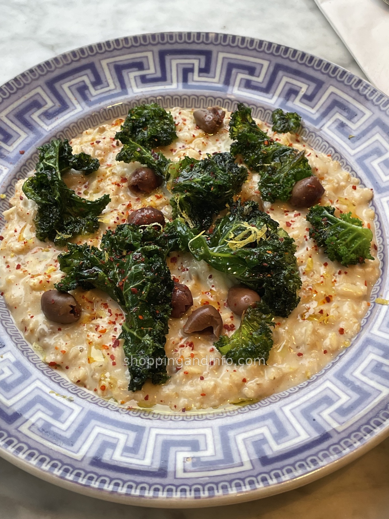 Creamy grain dish with greens and olives from our Copenhagen breakfast