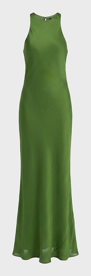 Tibi green matte satin plisse bias maxi dress