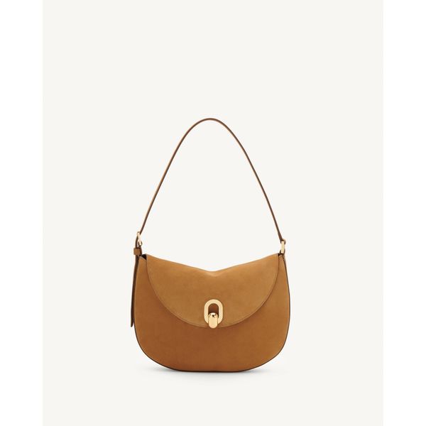 Rich-looking minimalist handbags: Savette Small Tondo Hobo Bag in Saddle Suede Rich-looking minimalist handbags: Savette Small Tondo Hobo Bag in Saddle Suede
