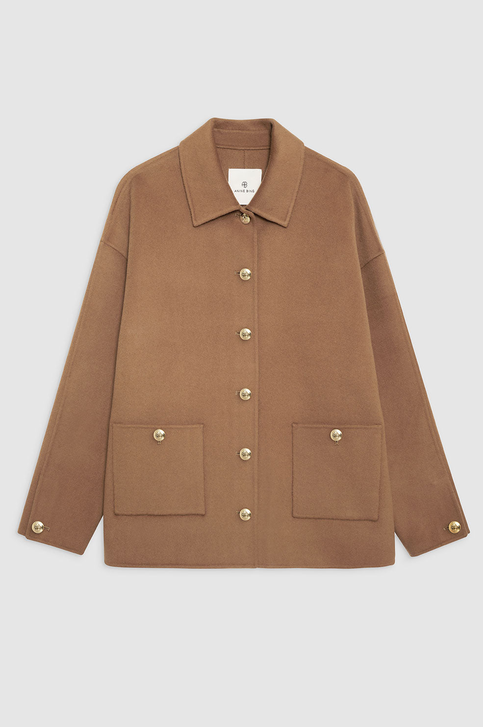 Camel ANINE BING Luca wool-cashmere jacket with gold buttons and patch pockets