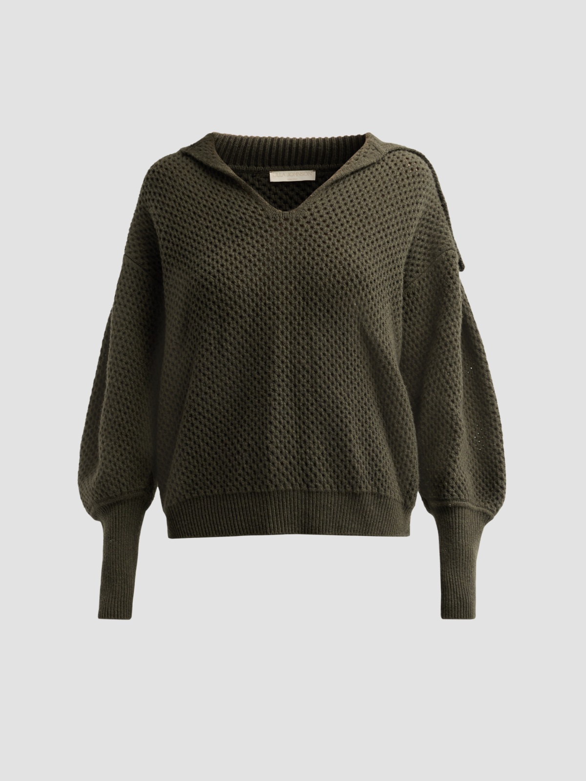 Ulla Johnson Lila Militaire-Green Waffle-Knit Merino Pullover with Sailor Collar