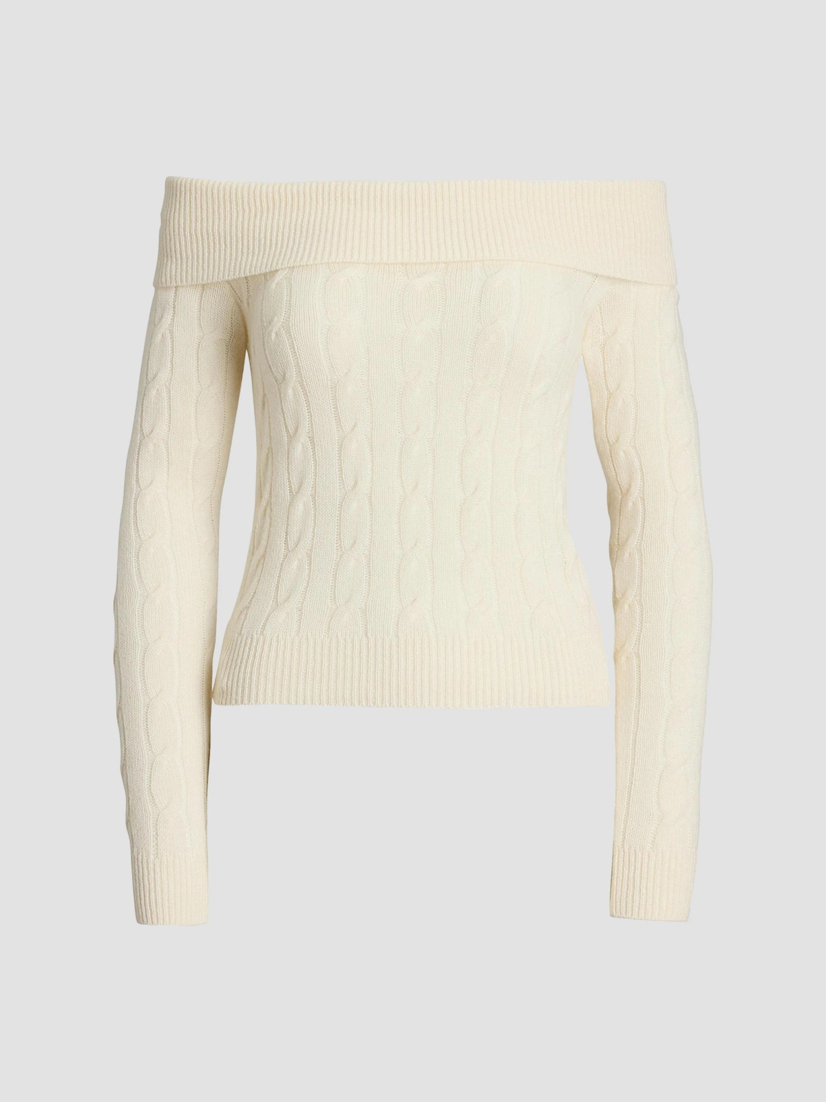 Ralph Lauren Collection Lux-Cream Cable-Knit Off-the-Shoulder Cashmere Sweater