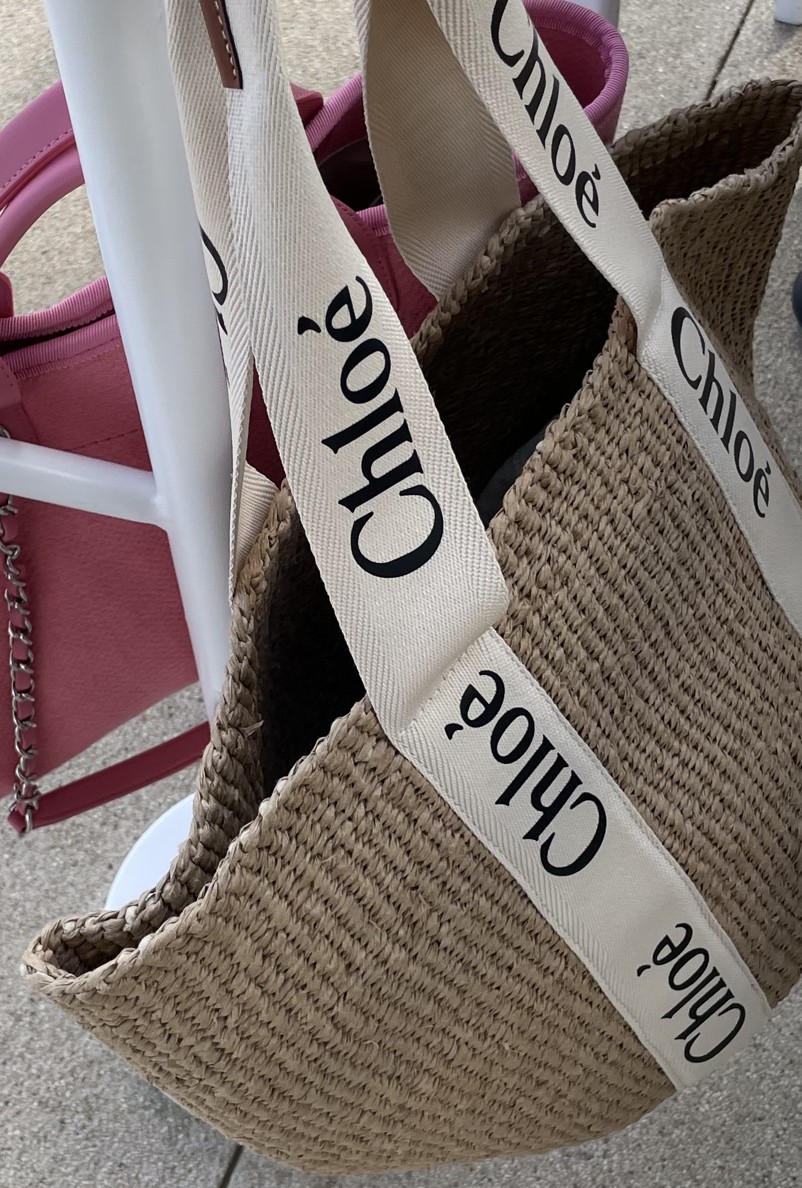 My own Chloé Woody basket with white logo ribbon