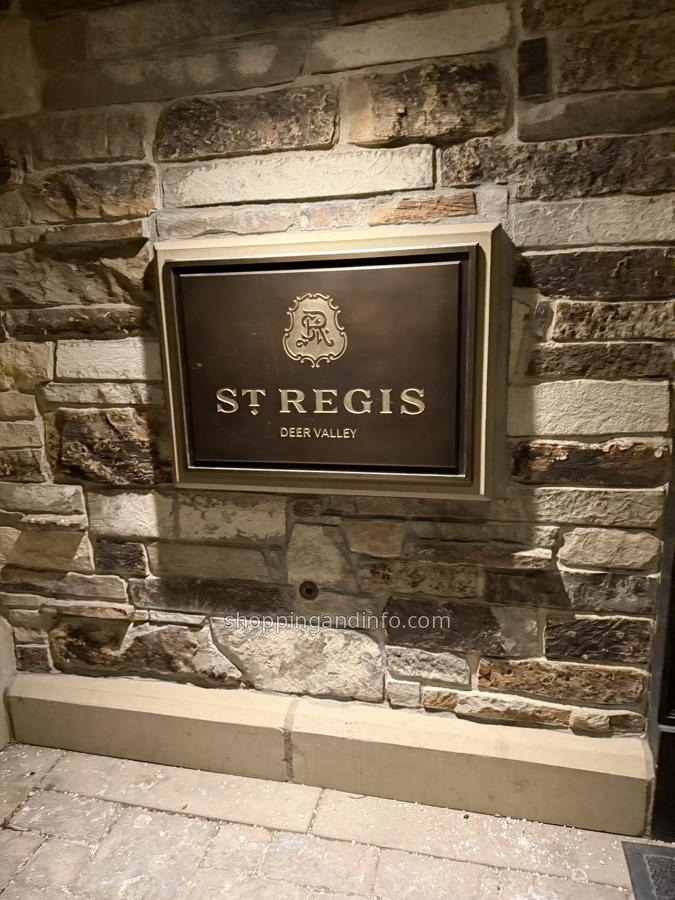 The St. Regis Deer Valley entrance sign on a stone wall during my Utah trip