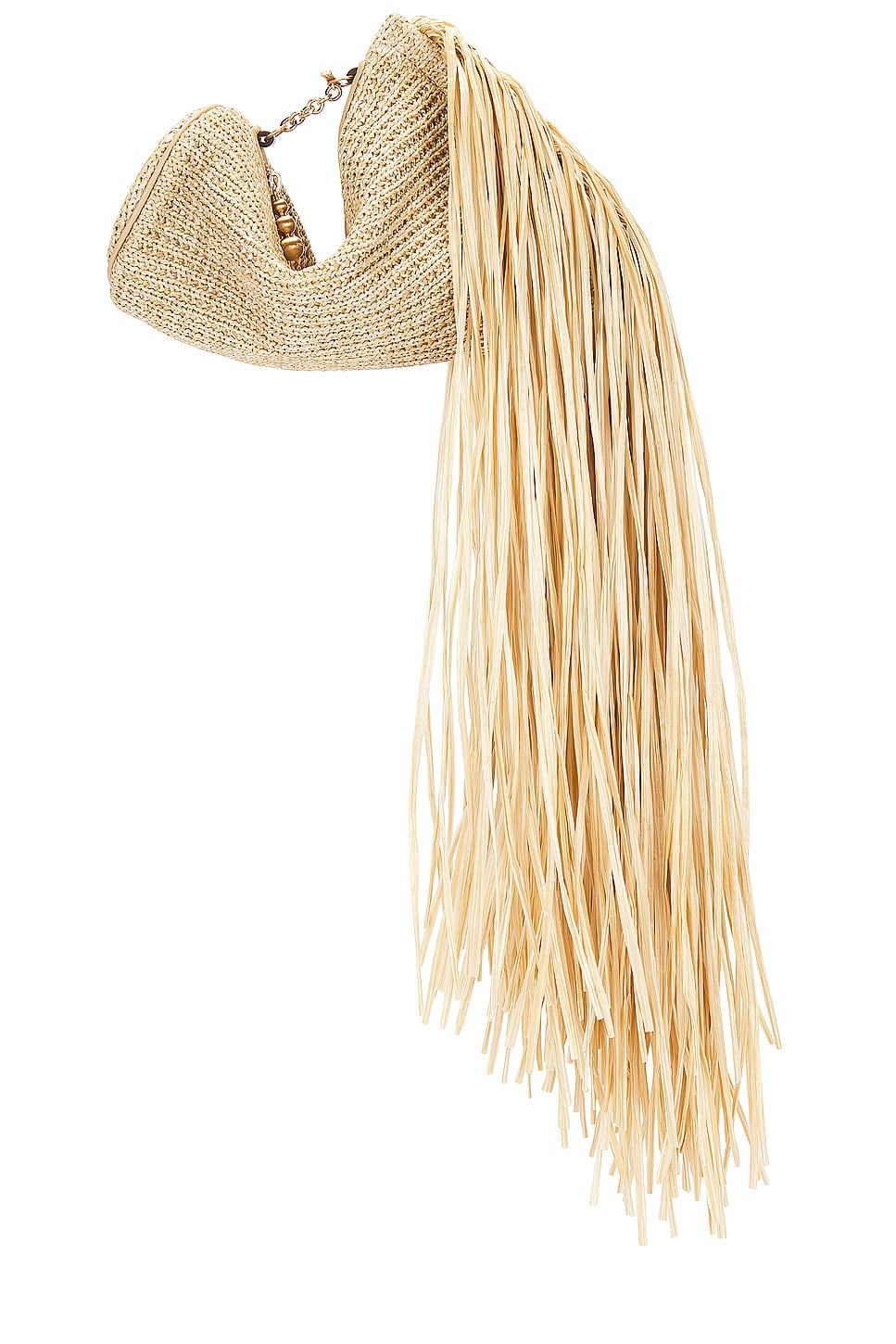 Cult Gaia Viera Natural Raffia Clutch with Long Fringe