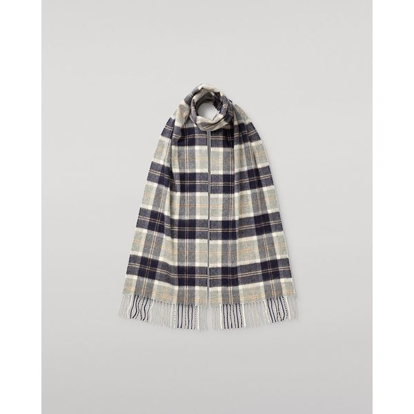 Johnstons of Elgin Grey-and-Navy Tartan Cashmere Scarf