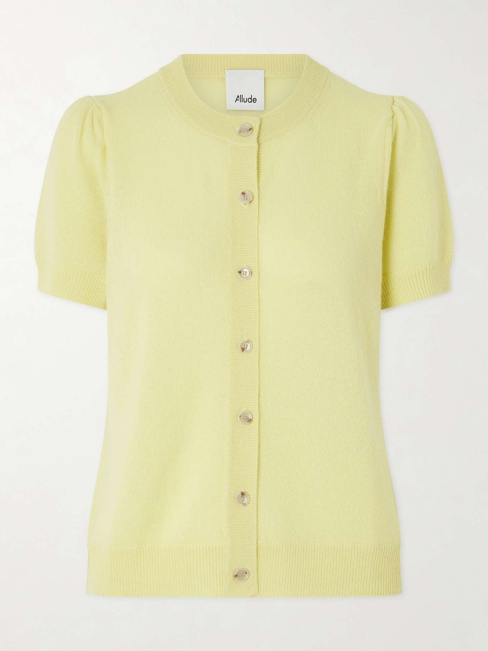 Allude yellow cashmere short-sleeve cardigan