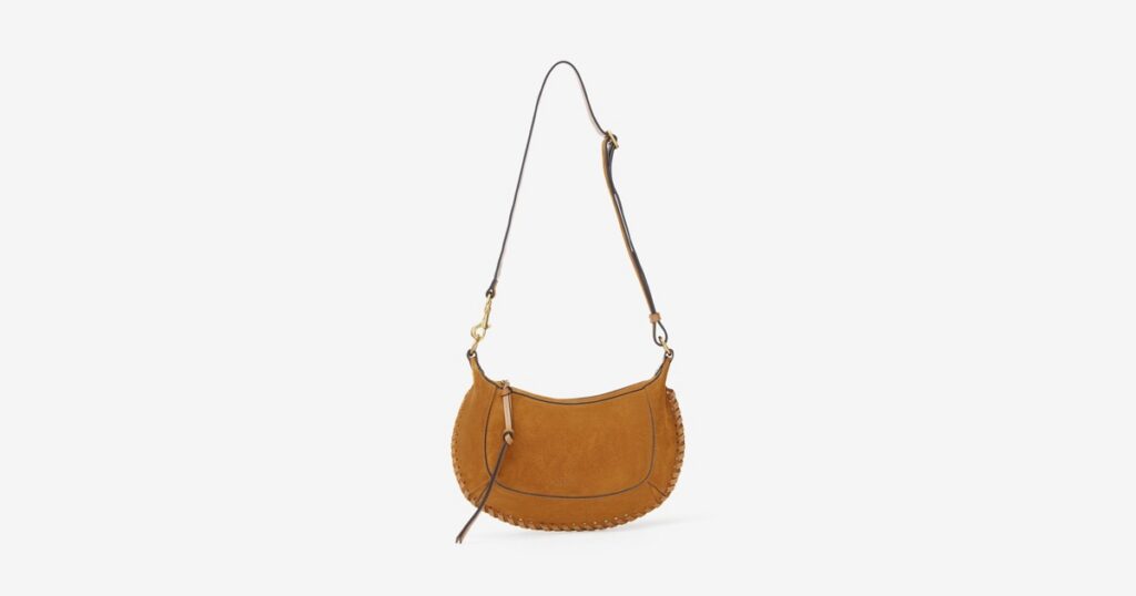 Isabel Marant Oskan Moon cognac suede bag with its full crossbody strap - designer crossbody bags