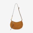 Isabel Marant Oskan Moon cognac suede bag with its full crossbody strap - designer crossbody bags