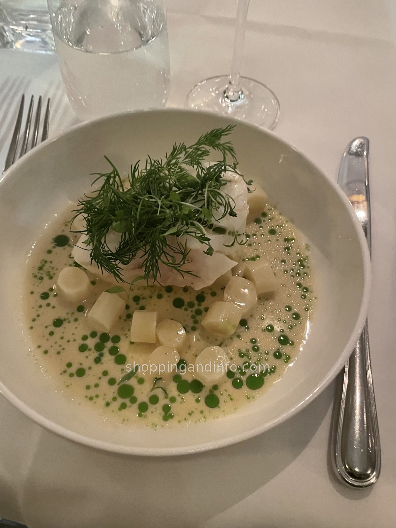 Fish dinner with dill at Hotel Diplomat in Stockholm
