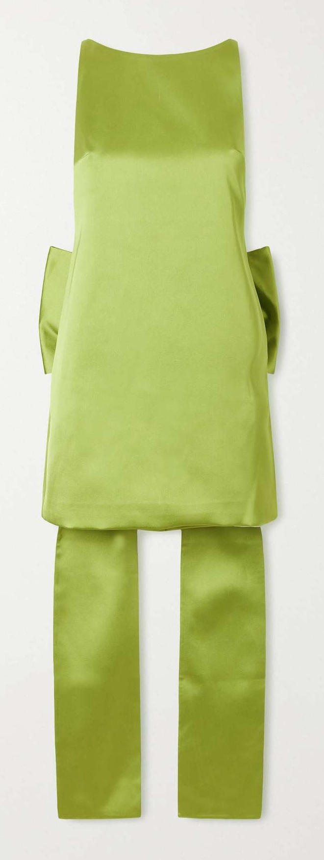 Self-Portrait green satin halter mini dress with a bow back