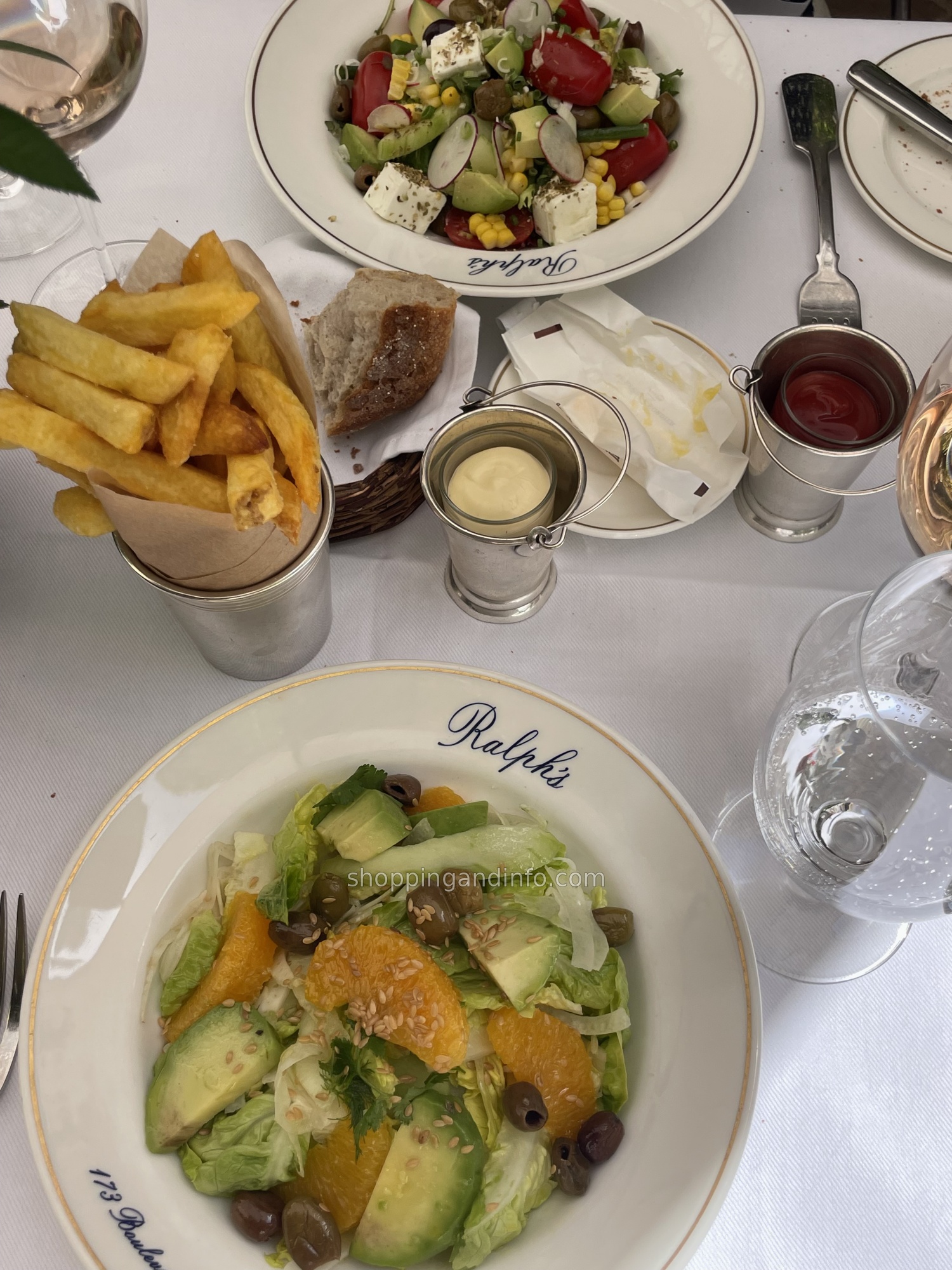 Our salads, fries and bread at Ralph's in Paris