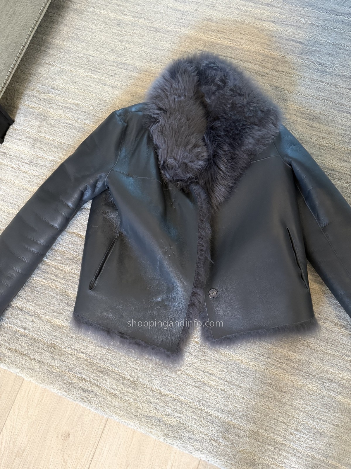 My Overland Kylie reversible sheepskin jacket in Graphite, leather side out