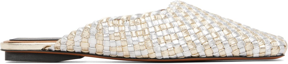 Stella McCartney silver and gold metallic woven slip-on loafers