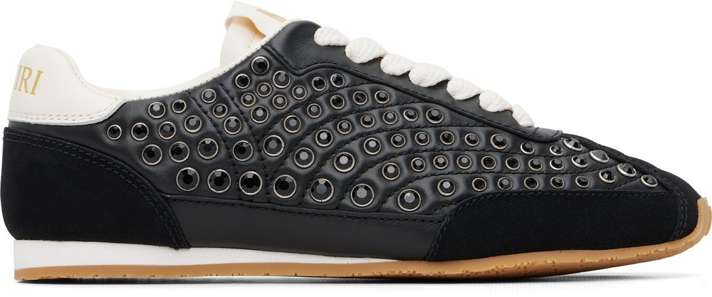 AMIRI Stud Pacific black leather flat sneakers with rhinestone studs