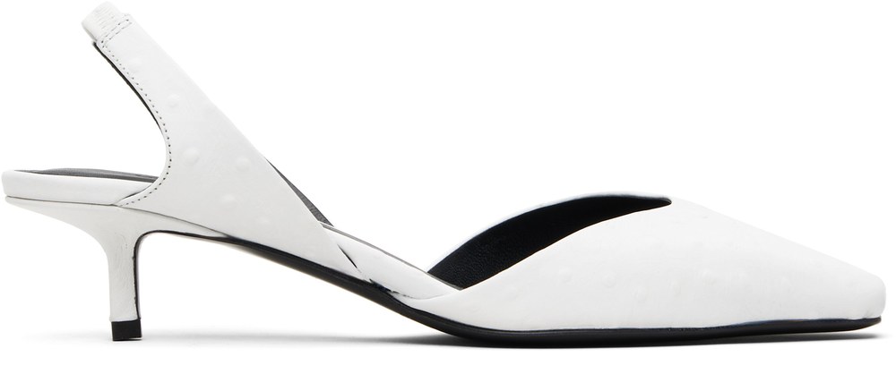 Loulou de Saison Sully white ostrich-effect slingback heels