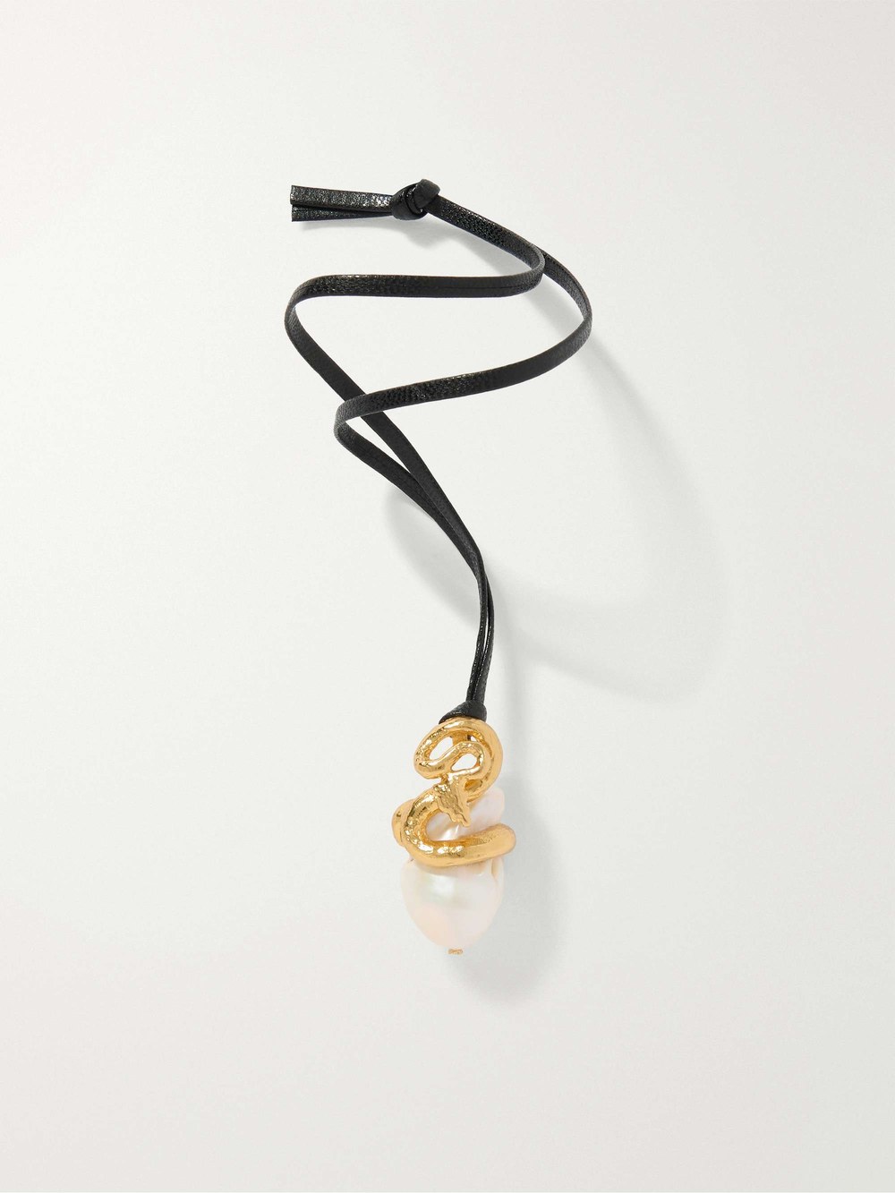 Pacharee Naga gold-plated pearl and black leather keychain