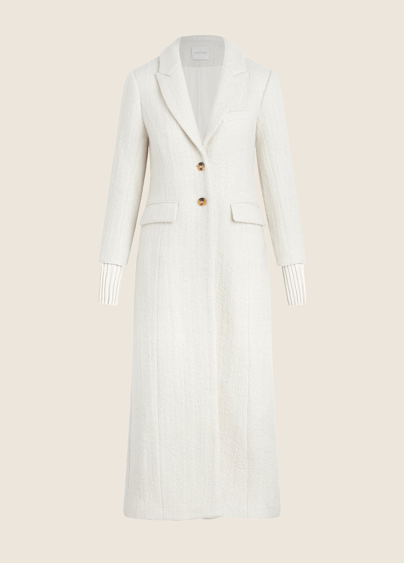 Alexandra outfits in 1923 inspired style: A White Boucle Long Coat: Favorite Daughter