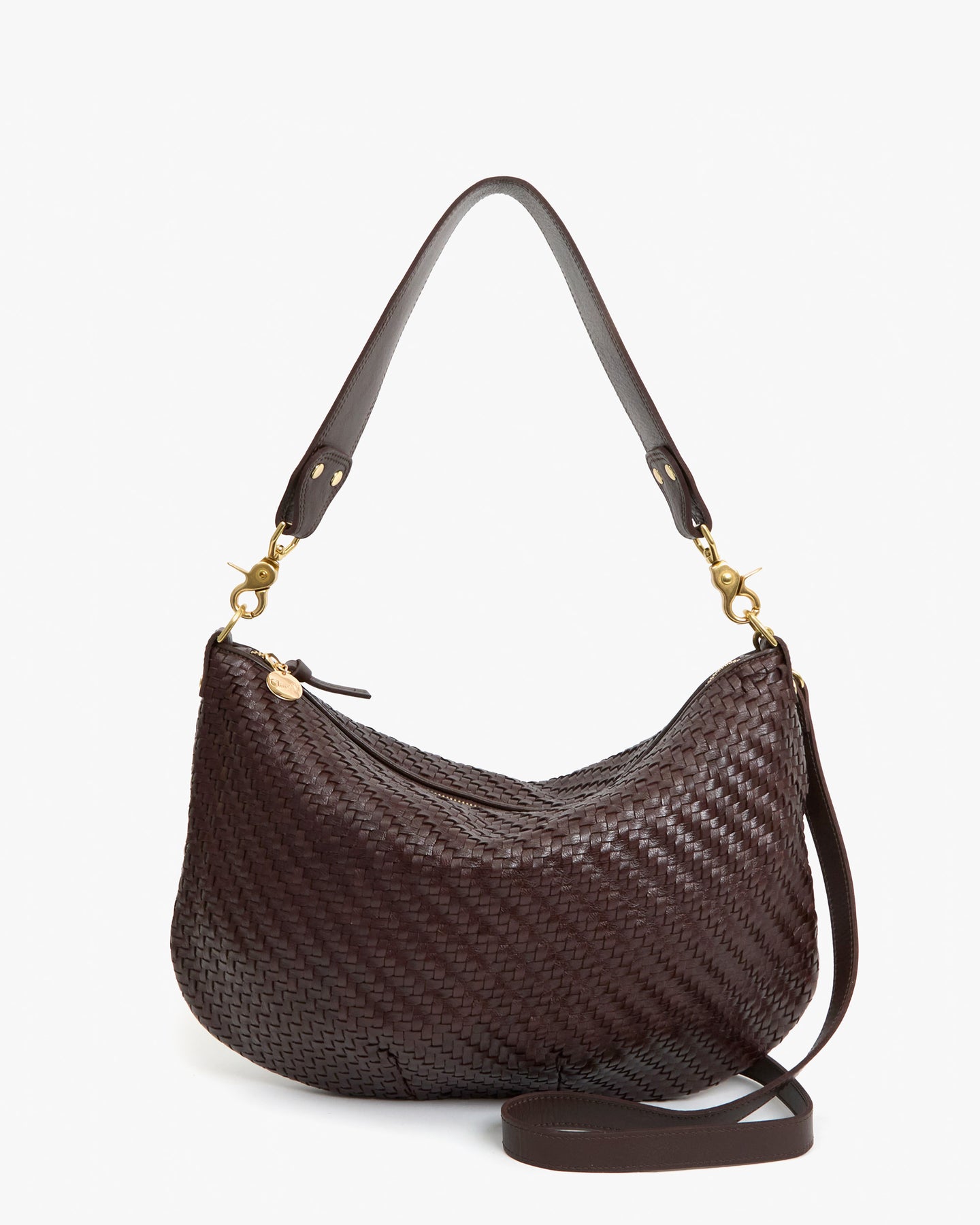 Clare V Moyen Messenger in Chocolate Woven Zig-Zag