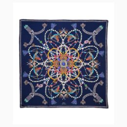 How to wear a scarf - Echo Heirloom navy illustrated silk square