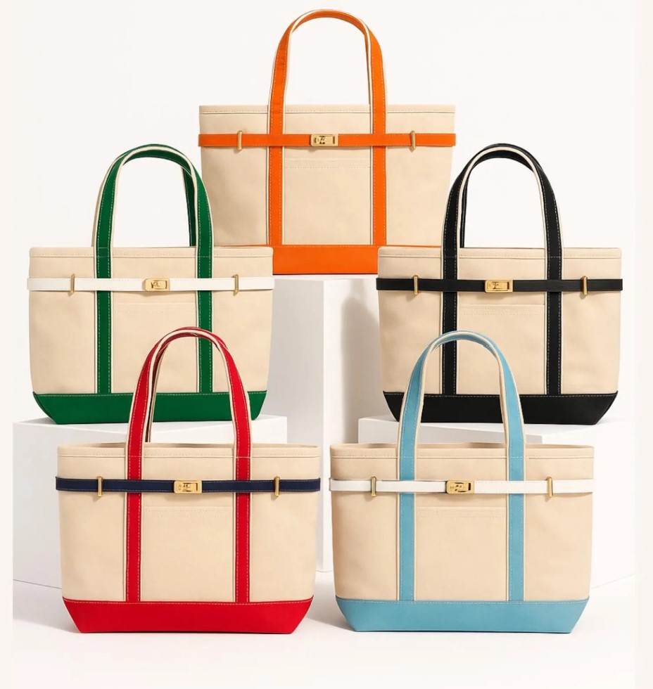 Canvas tote with leather-style handles