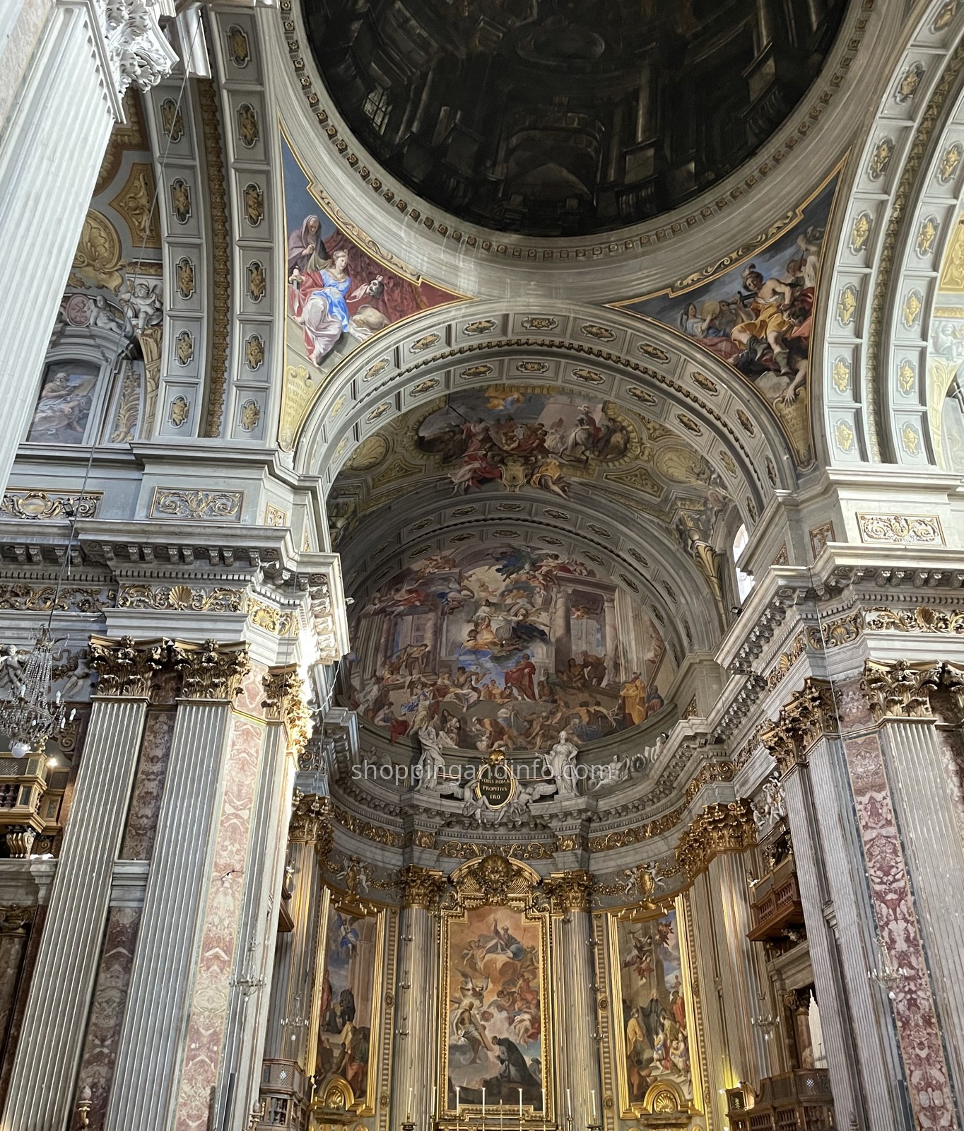 Painted church ceiling in Rome, cropped to keep visitors out of view