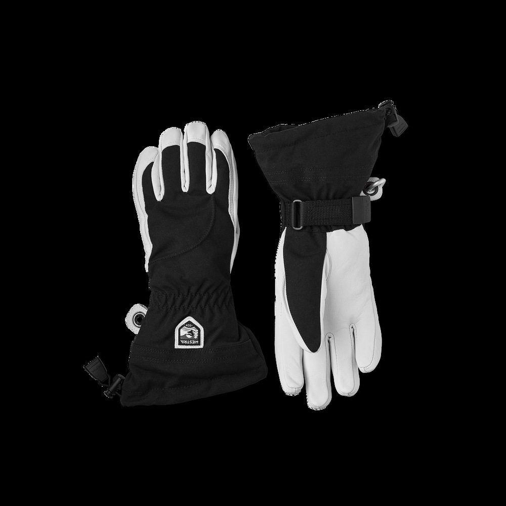 Hestra Heli Ski Female five-finger gloves in black and off-white