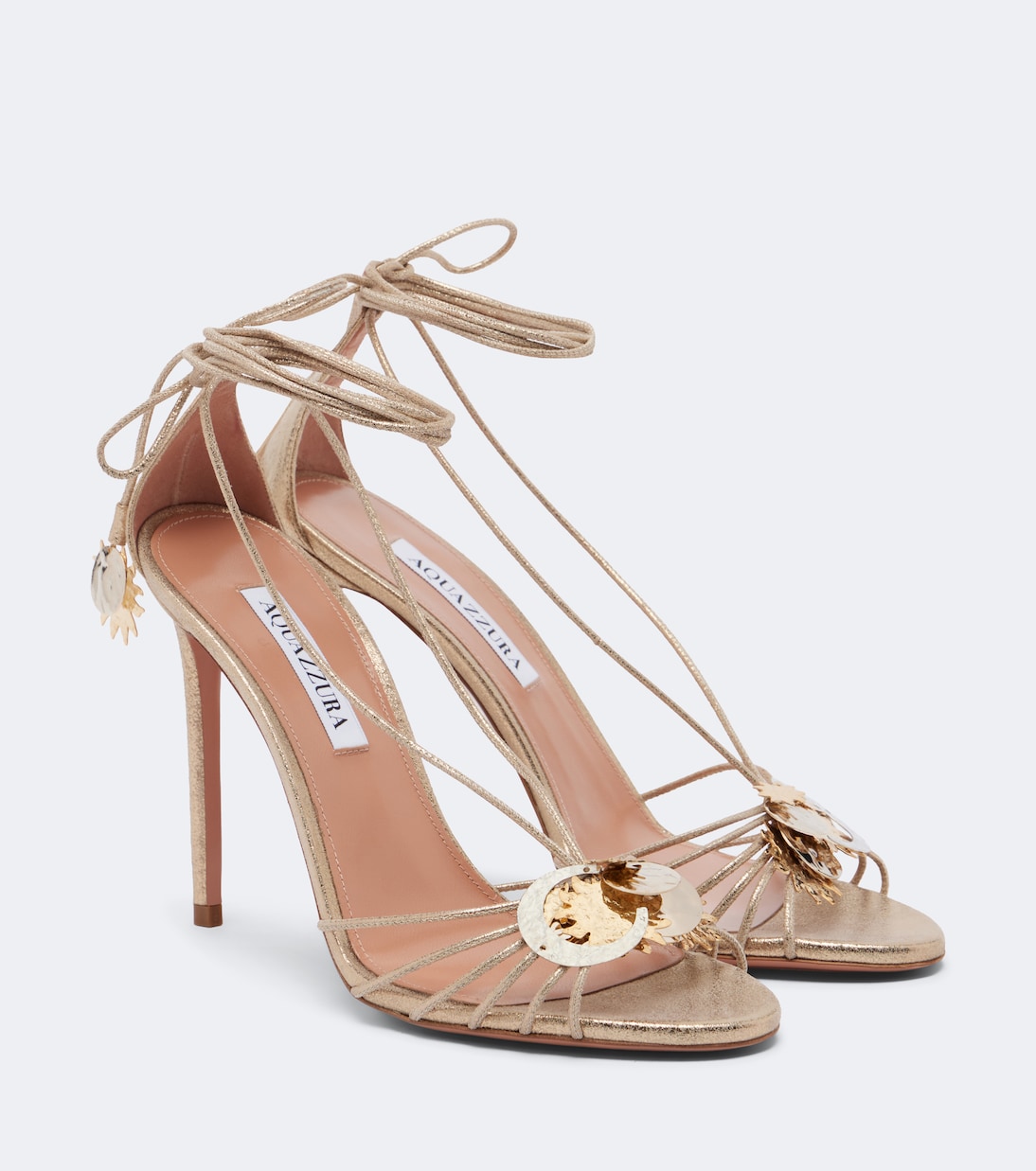 Gold Tie-Strap Sandals with Moon and Star Details