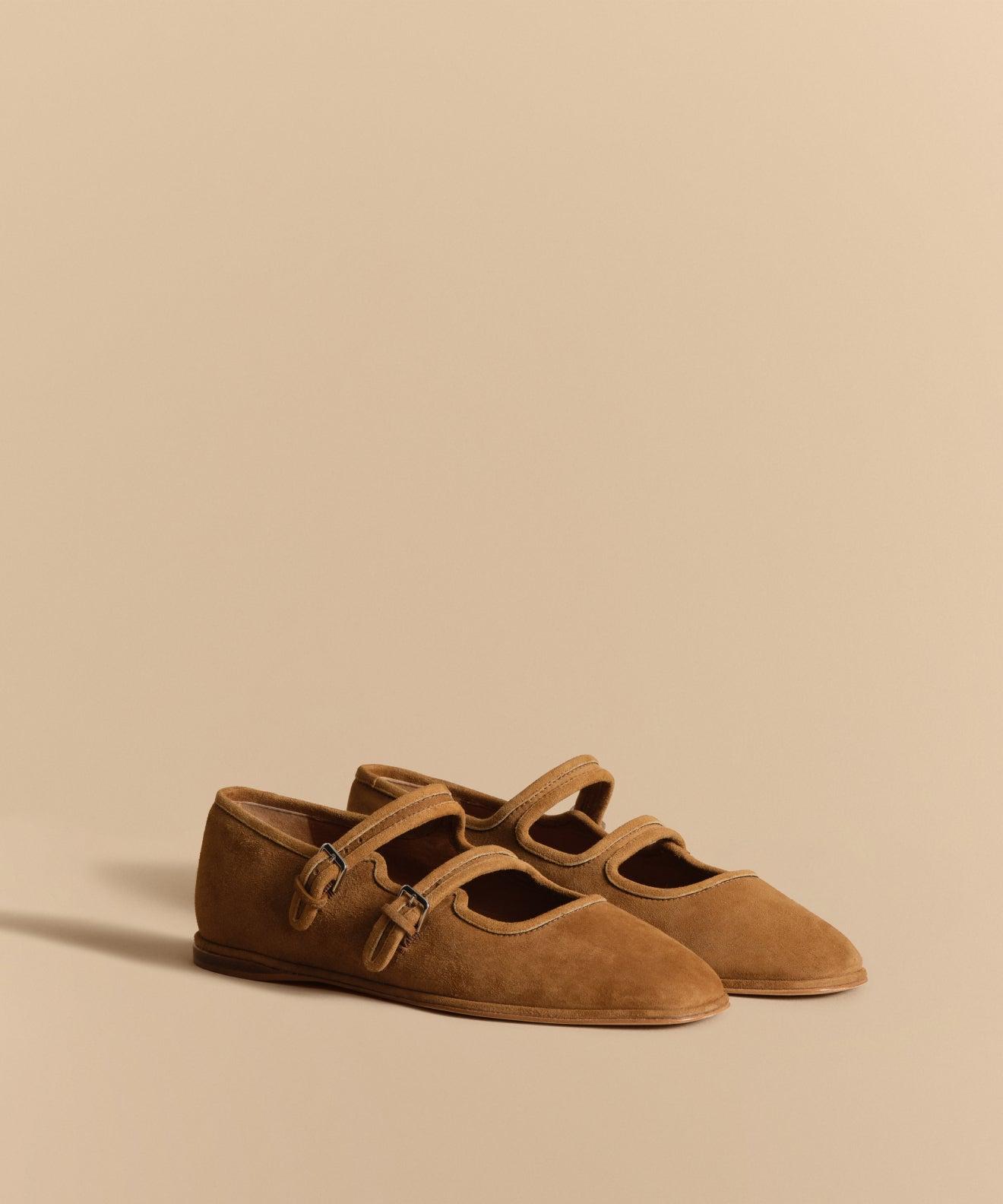 Double-strap suede flats - Jenni Kayne Wren Flat in Toffee - best ballet flats and Mary Janes Double-strap suede flats - Jenni Kayne Wren Flat in Toffee - best ballet flats and Mary Janes