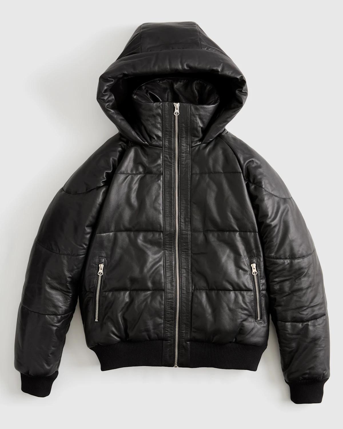 the black leather puffer jacket