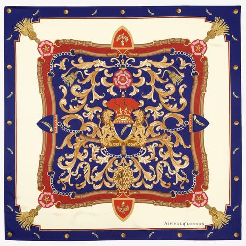 How to wear a scarf - Aspinal of London Blue shield-print silk square