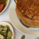 London restaurant outfits - Bistro Freddie overhead lunch table in Shoreditch