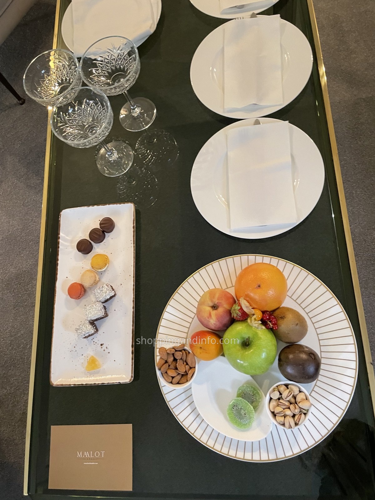 Fruit and sweets welcome tray from a Rome hotel stay
