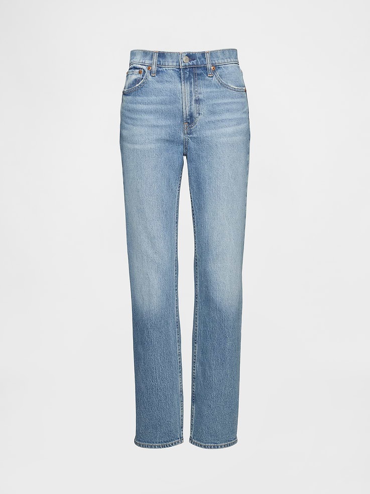 Straight-leg jeans: Gap High Rise 90s Slim Straight Jeans in New Medium Wash