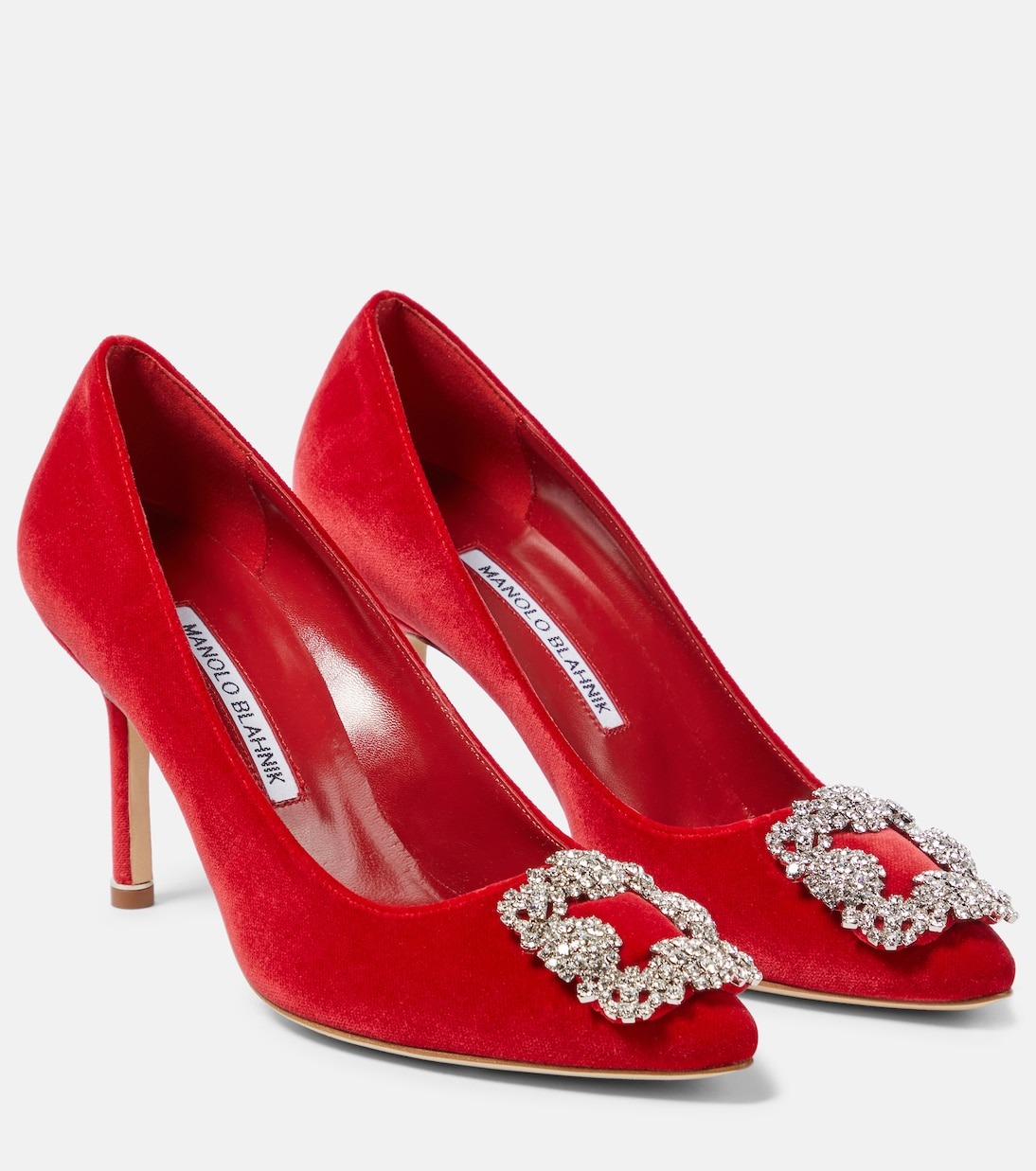 Red Velvet Hangisi Pumps with Crystal Buckles