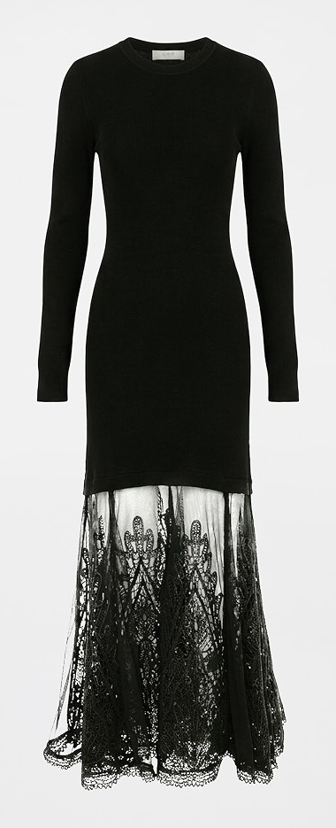 Sea Vali black long-sleeve knit and embroidered mesh dress